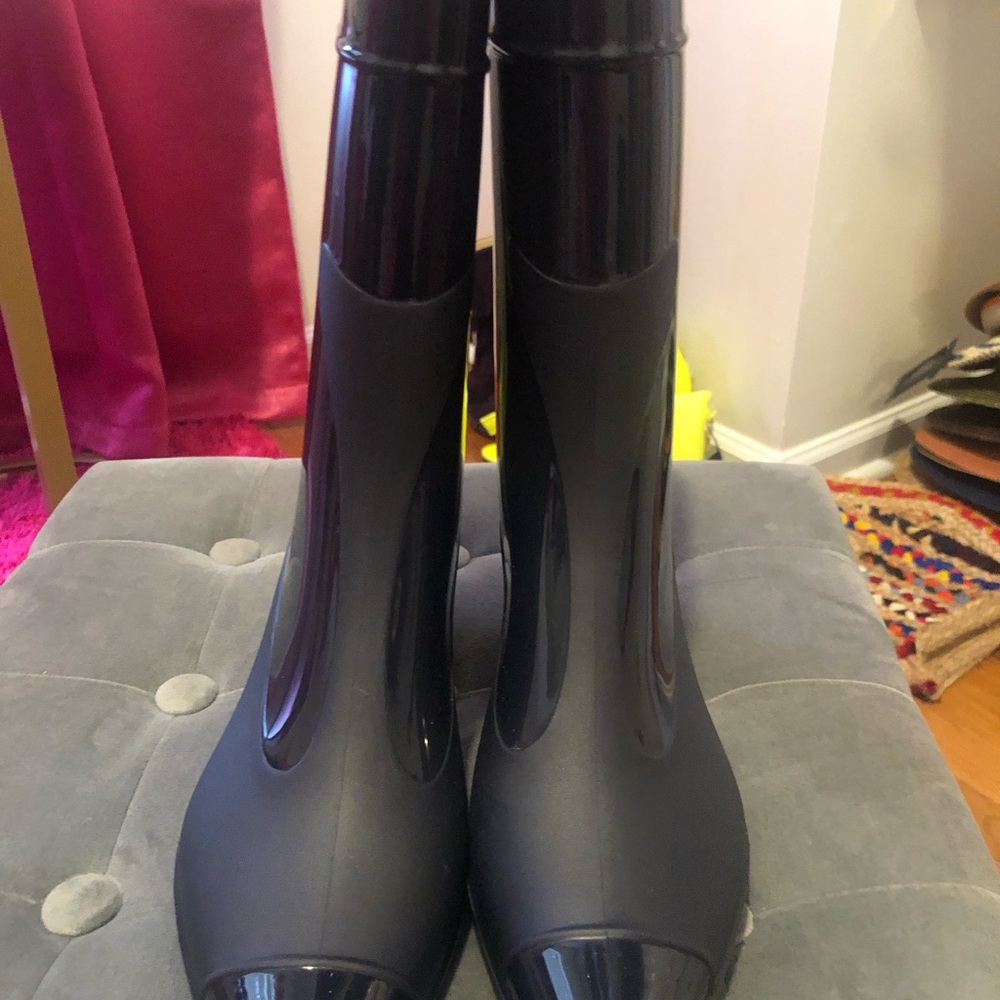 New Jeffrey Campbell Shiny Blue Rain Boots - Picture 2 of 11
